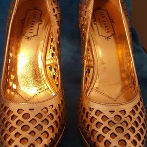 Ted Baker Gold Window Pane Pumps.